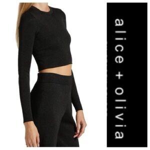 Alice+ Olivia Ciara black metallic cropped knit wool blend top